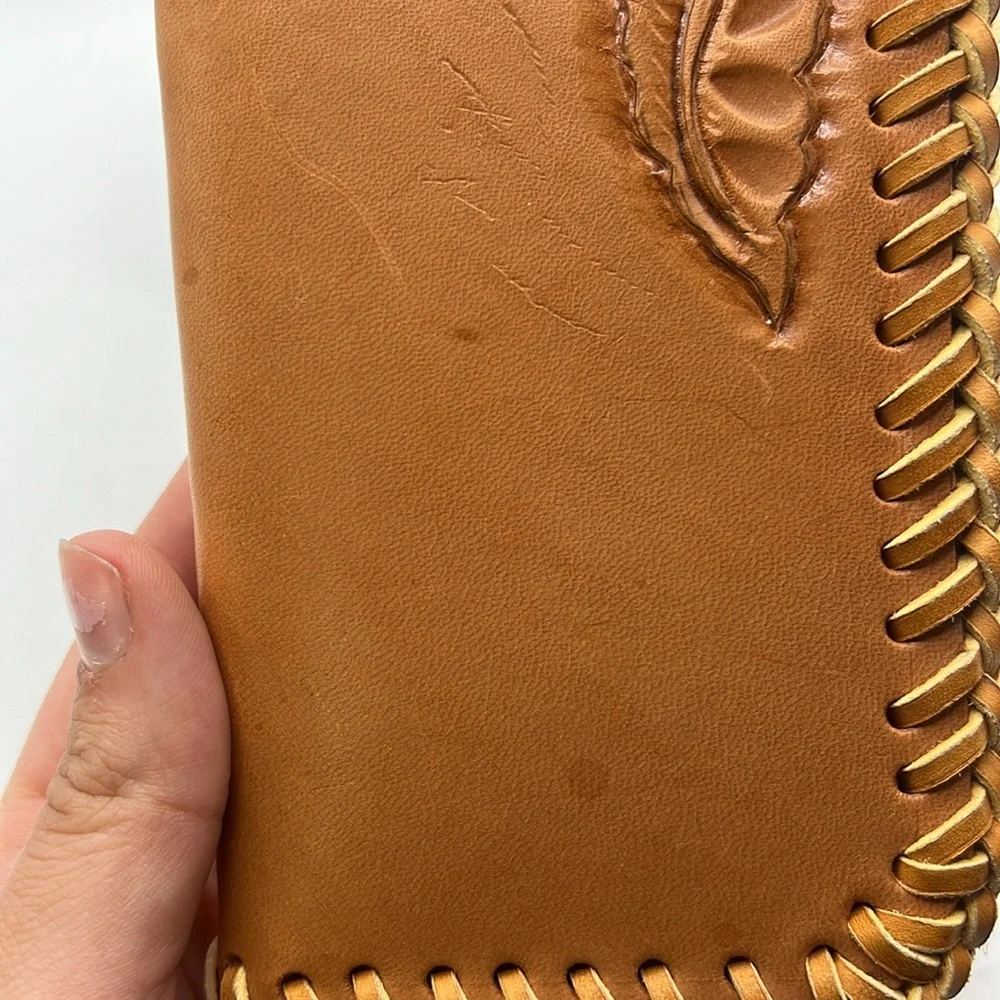 Tooled Leather Wallet Case Checkbook Receipt Coupons Business Cards Key Holder